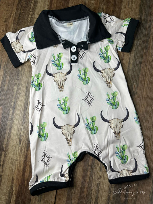 Cactus + Skull Collar Romper