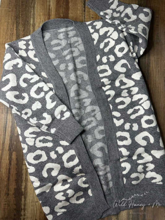 Grey Animal Print Cardigan