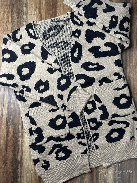 Knit Animal Print Girls Cardigan