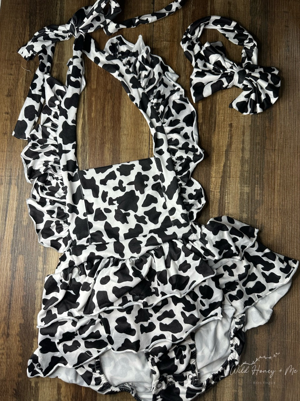 Cow Print Romper + Headband Set