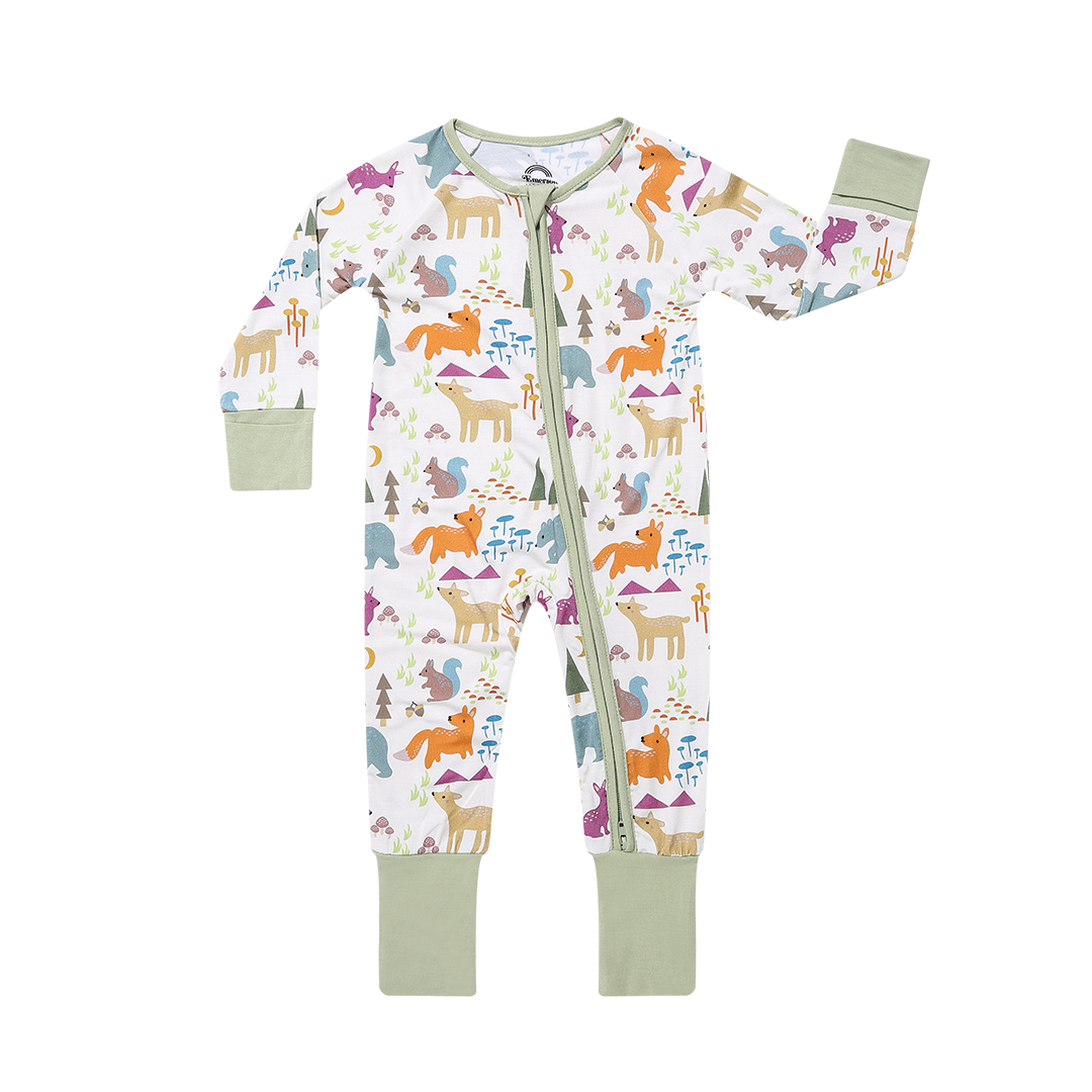 Forest Animals Bamboo Convertible Footie Pajamas